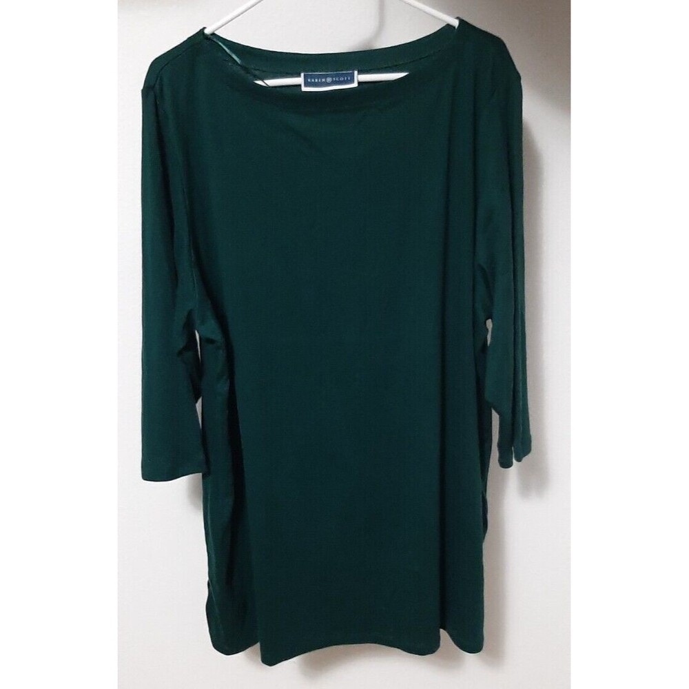 Karin Scott Women's 3X 3/4 Sleeve Boatneck Tunic Top Green NWT FLAWED